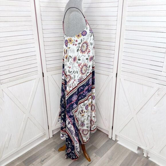 Nanette Lepore Floral Print Boho Sleeveless Maxi Slip Dress Blue Multi 4 - Picture 4 of 16